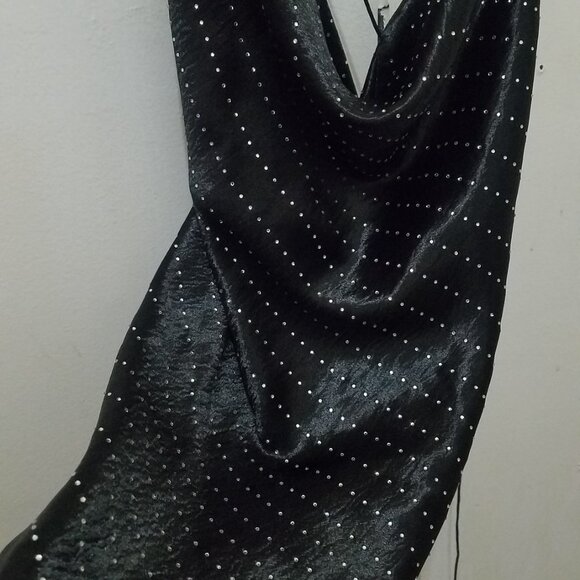 NWT JEWEL SATIN EFFECT BLACK RHINESTONE DRESS - Picture 8 of 11